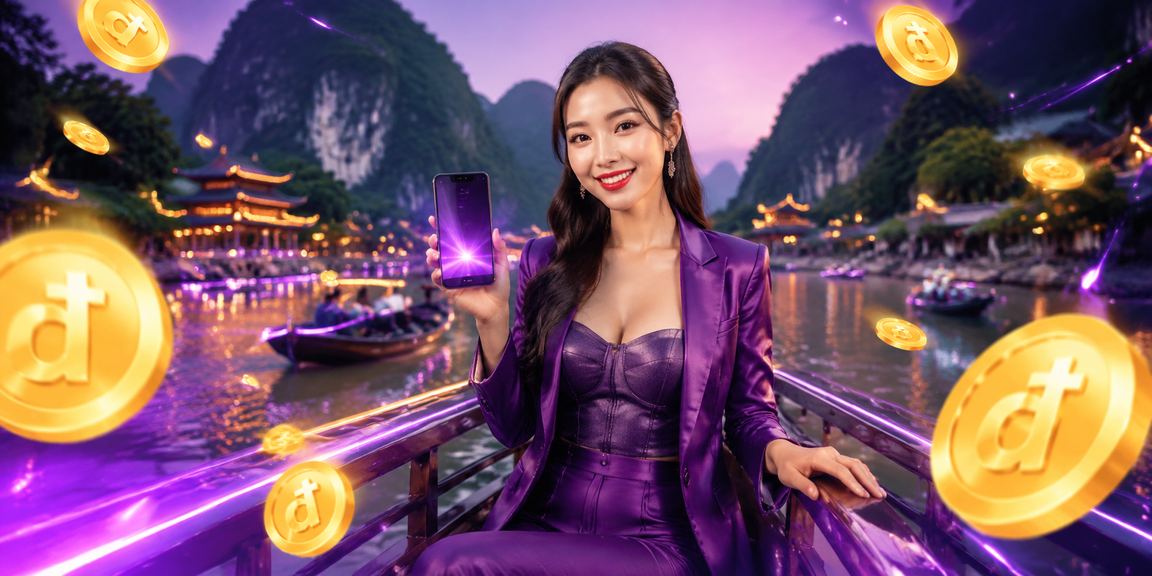 Màn hình casino neon lung linh ban đêm tại khu vực Ninh Bình với điện thoại di động
